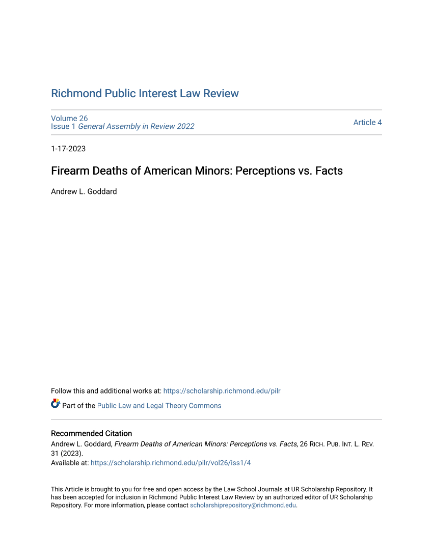 Firearm Deaths of American Minors Perceptions vs. Facts